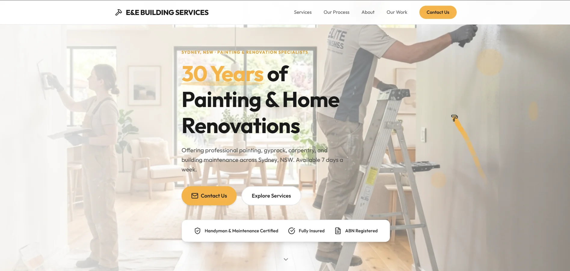 Custom website homepage design for E&E Building Services, a Sydney building and maintenance company