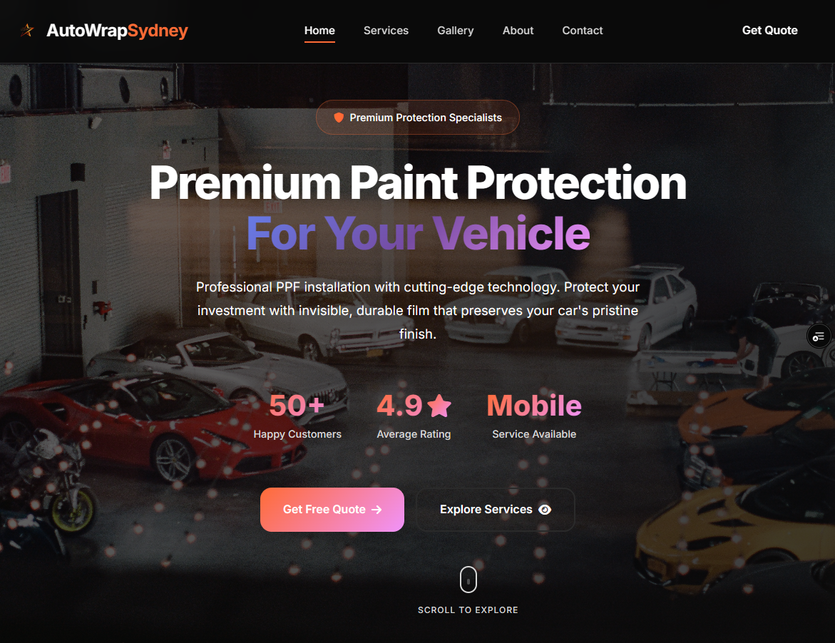 Custom website design for AutoWrap Sydney, a paint protection film and car wrap specialist