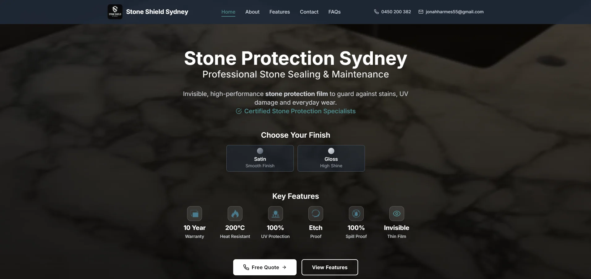Custom website design for Stone Shield Sydney, a stone sealing and protection company